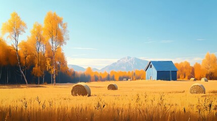 Beautiful natural scenery in autumn in illustration style