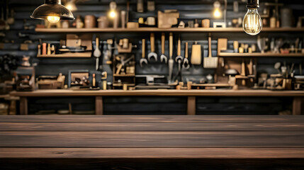 Dark Wooden Table in Artisan Workshop Setting