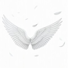 Obraz premium White angel wings with scattered feathers.