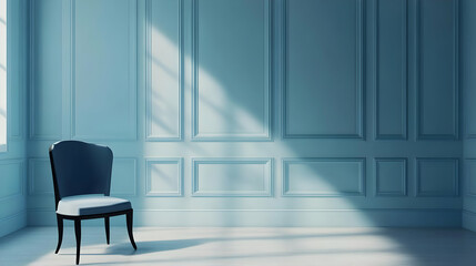 Fototapeta premium Classic Blue Room with Elegant Chair and Soft Light