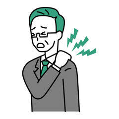 肩こりがつらい中年のスーツの男性