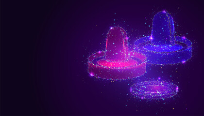Silhouette of an air hockey table and puck made of glowing, multicolored dots, resembling stars. Particles form the shapes, symbolizing speed, excitement, and the fast-paced nature of the game. © newrossosh
