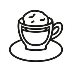 Small coffee cup, glace with ice cream. Hand drawn doodle illustrations.