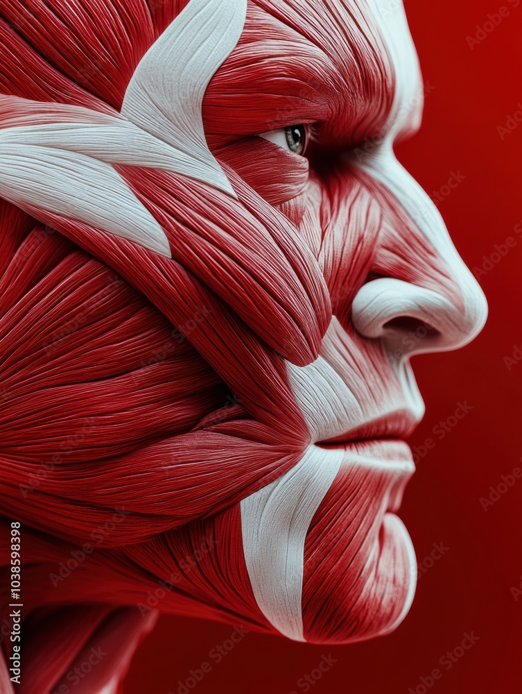 Poster a striking close-up reveals the complex details of a red and white muscle model, showcasing the intr
