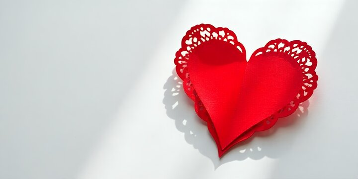 Red paper heart with lace detail on a white background