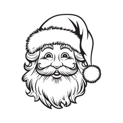 Classic Black and Christmas White Santa Claus Illustration with Beard and Hat