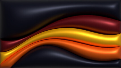 A dynamic 3D abstract background featuring wavy, inflated balloon-like forms in a gradient of warm sunset colors, fluid shapes create a sense of motion and depth