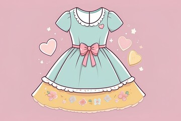 cute green dress with bow and floral details, perfect for a charming vintage look