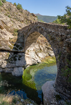 Historic Genoese bridge in Asco, Corsica, France