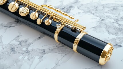 Naklejka premium Baroque-inspired bassoon with gilded accents and carved heraldic figures