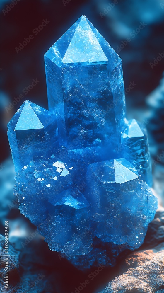 Aufkleber Stunning Blue Crystal Cluster on Rocks with Textured Background : Generative AI