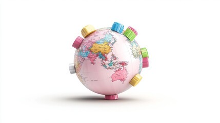 A colorful globe highlighting various regions and cultures.
