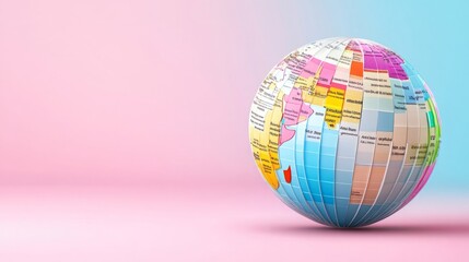 Obraz premium A colorful globe showcasing world geography on a gradient background.