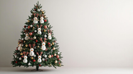 Obraz premium beautifully decorated Christmas tree with snowman ornaments and festive colors