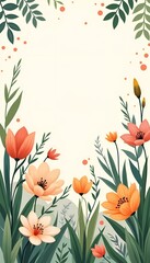 Obraz premium Floral background for International Women's Day card featuring vibrant flowers and greenery