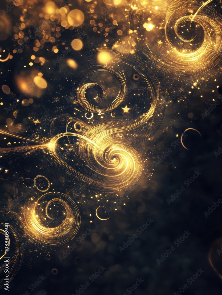 Aufkleber intricate golden spirals intertwine with sparkling stars, creating a mesmerizing abstract pattern su