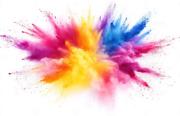 Fototapeta premium Colorful powder explosion isolated on a white background, a Holi festival concept.