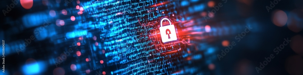 Aufkleber Digital Security Concept with Secure Padlock and Cyber Data Stream : Generative AI