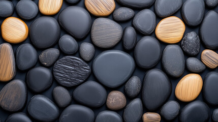 Smooth basalt stones and bamboo elements combine to create a calming, Zen-inspired outdoor setting