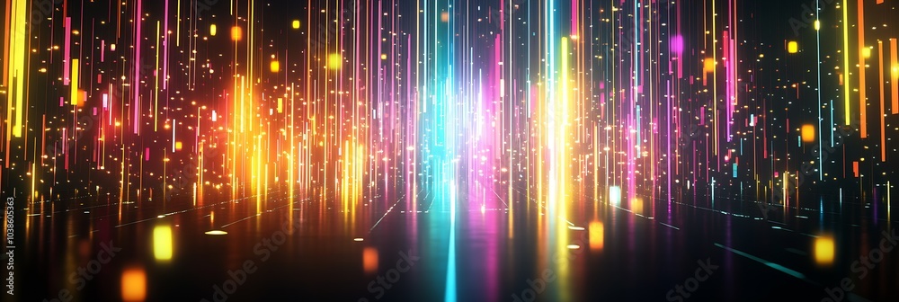 Aufkleber Holographic Light Display with Vertical Lines and Sparkles in a Vibrant Environment : Generative AI