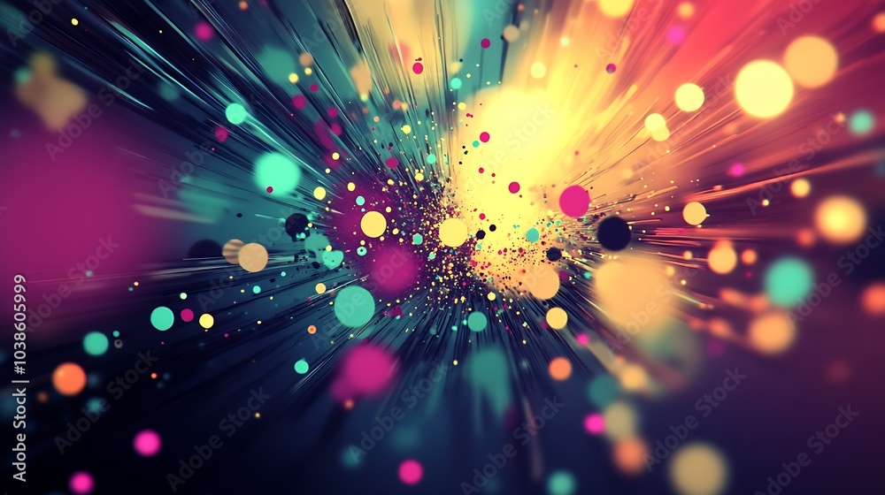 Poster colorful abstract particle explosion creating a vibrant celebration mood in bright hues : generative
