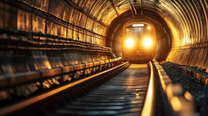 Train Approaching in Tunnel with Glowing Lights