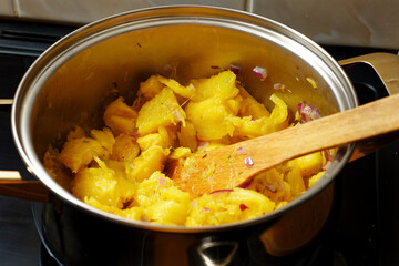 Cooking sliced pumpkin