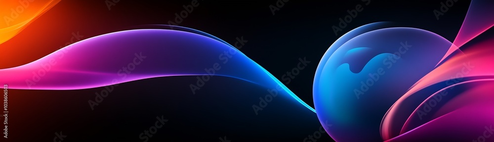 Fototapete dynamic blue and pink gradient waves forming abstract shapes on a dark background : generative ai