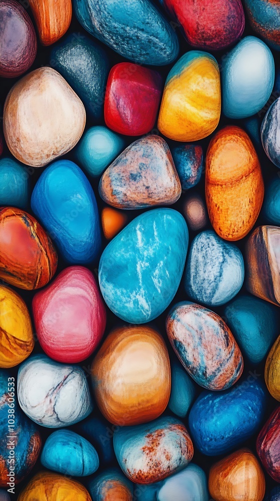 Poster Vibrant Multicolored Pebbles Texture with Natural Stone Patterns : Generative AI