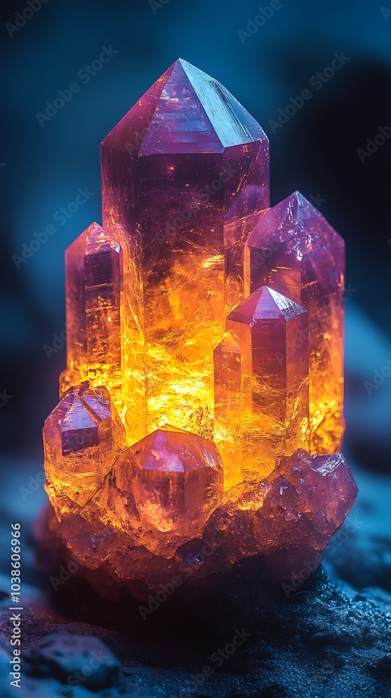 Aufkleber luminous amethyst crystals glowing in a dark mystical ambient environment : generative ai