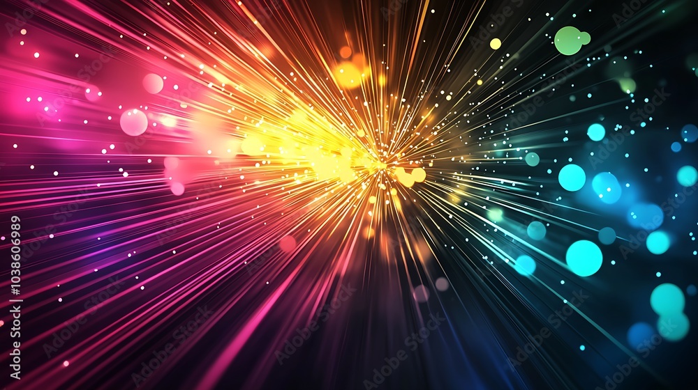 Aufkleber Vibrant and Luminous Multicolor Light Streaks with Radiant Abstract Bokeh : Generative AI