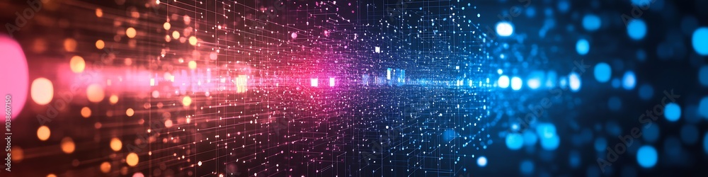 Poster Dynamic and Futuristic Multicolored Light Streams in a Tech Inspired Digital Matrix : Generative AI