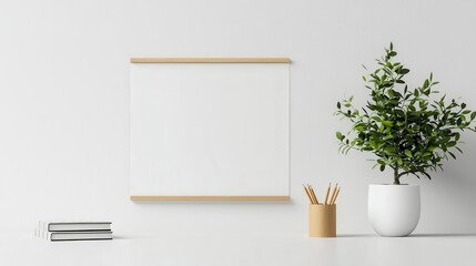 Fototapeta premium New Year 2025, clean slate for a fresh start, resolutions written on a blank whiteboard, minimalist office, flat design illustration