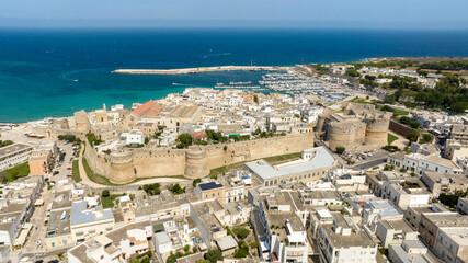 Panoramic aerial view of the Norman cathedral and castle in the historic center of Otranto in the...