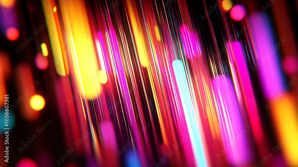 Aufkleber Vibrant Abstract Light Streaks with Multicolored Bokeh Background : Generative AI