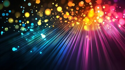 Obraz premium Vibrant Abstract Burst of Light with Colorful Bokeh and Dynamic Light Streaks : Generative AI
