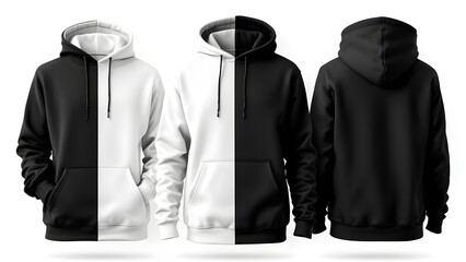 Hoodie mockup black and white half clothing apparel template merchandise textile