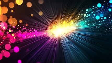 Obraz premium Colorful Abstract Light Burst with Vibrant Bokeh Background of Radiant Beams : Generative AI