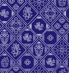 Seamless Geometric ethnic pattern Blue Ajrak pattern Rhomb sweater pattern