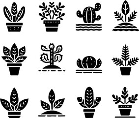 Set of Various Plant Icons, Botanical Symbols for Nature Apps, Eco-Friendly Websites, Gardening Apps, Minimalist Plant Illustrations for Design Projects, Digital Graphics, Organic Product Labels