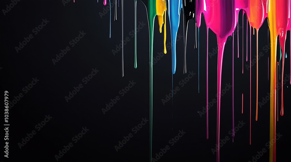 Poster Vibrant Dripping Paint on Dark Background Creating a Stunning Artistic Contrast : Generative AI