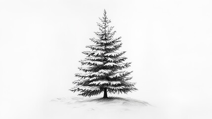 Obraz premium A simple Christmas tree drawn by hand. The tree is by itself on a plain white background.