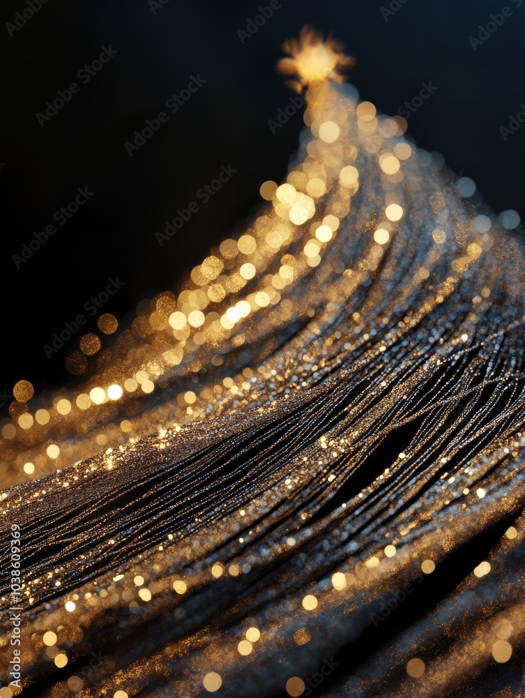 Poster interwoven golden and silver lines create a beautiful silhouette of a christmas tree, glowing softly