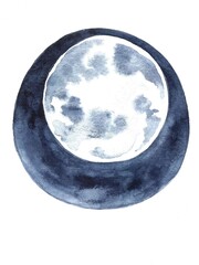 watercolor sky background with a round full moon. Dark Blue Halloween Night sky