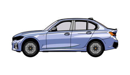 A sleek blue sedan viewed from the side, showcasing its modern design and aerodynamic features. The car is designed for both style and performance, ideal for city and highway driving.