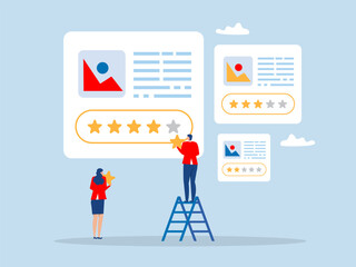 Customer feedback concept,business people use take star for Credit score or satisfaction measurement,  feedback star rating vector illustration flat design