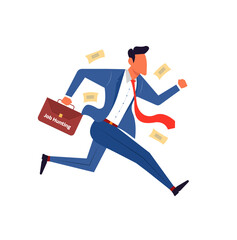 A businessman in a suit running with a 