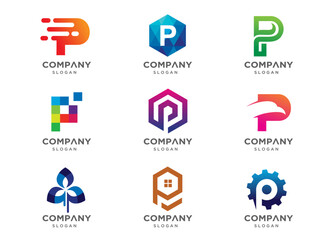 Abstract letter P logo icon set. Abstract logos collection. Geometrical abstract logos. Icon design. Logo Design for business of modern luxury, elegant, simple.
