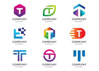Abstract letter T logo icon set. Abstract logos collection. Geometrical abstract logos. Icon design. Logo Design for business of modern luxury, elegant, simple.
