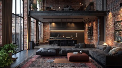 Modern Loft Apartment with Exposed Brick Walls